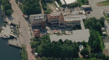 Aerial view of Italy pavilion with restaurant overlay