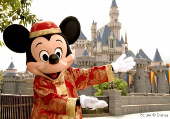 Mickey Mouse and Sleeping Beauty Castle at Hong Kong Disneyland