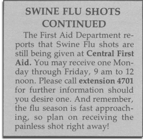 Eyes & Ears swine flu notice, December 1976