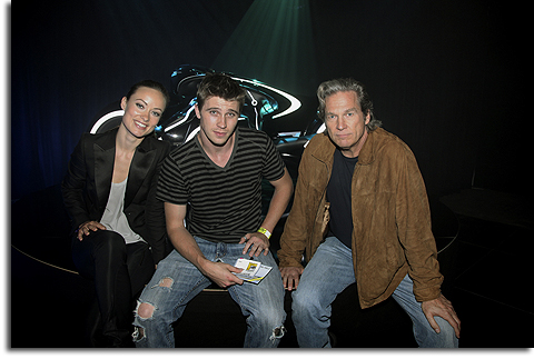 Olivia Wilde, Garrett Hedlund and Jeff Brides at the Tron Legacy Flynn's Arcade