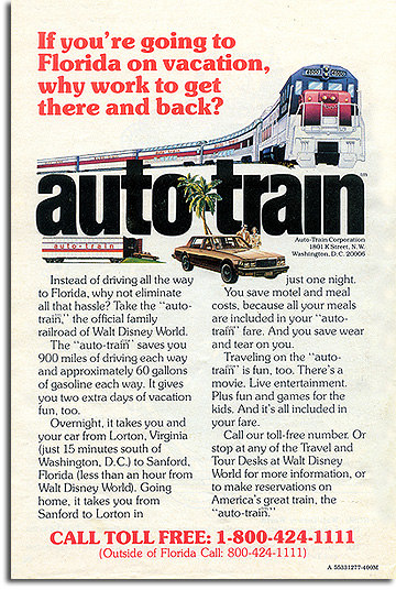 autotrain ad for Walt Disney World from 1977