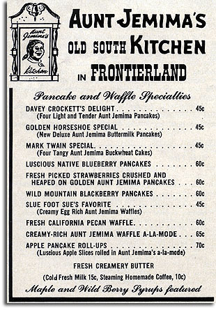 Ad for Disneyland's Aunt Jemima Kitchen, 1957