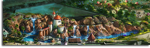 Closeup of the Little Mermaid show building from the revised rendering of Walt Disney World's Fantasyland expansion