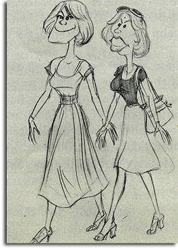 Caricature of Donna Chambers and Wendy Miller by John Musker, 1979