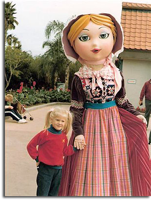 Photo of World Showcase character with future Norway bathroom, 1982