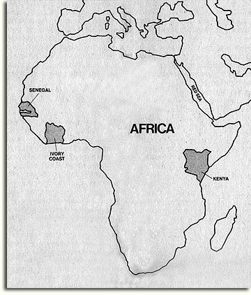 "Map of Africa shows possible participants in the new African Pavilion"