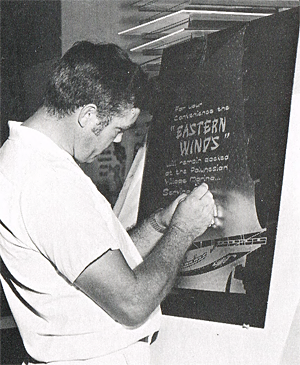 "'A steady hand is something I've got to keep,' says John Barnett who must carefully paint English letters - with a Chinese flair no less! John's sign is a gold leaf display whose center portion is 23 Kt. gold. Lettering takes nearly four hours and if a mistake is made, this is one sign that can't be thrown out!" - Eyes & Ears, 1972