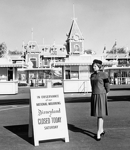 Disneyland, closed for the day, on November 23, 1963, following the assassination of President John F. Kennedy